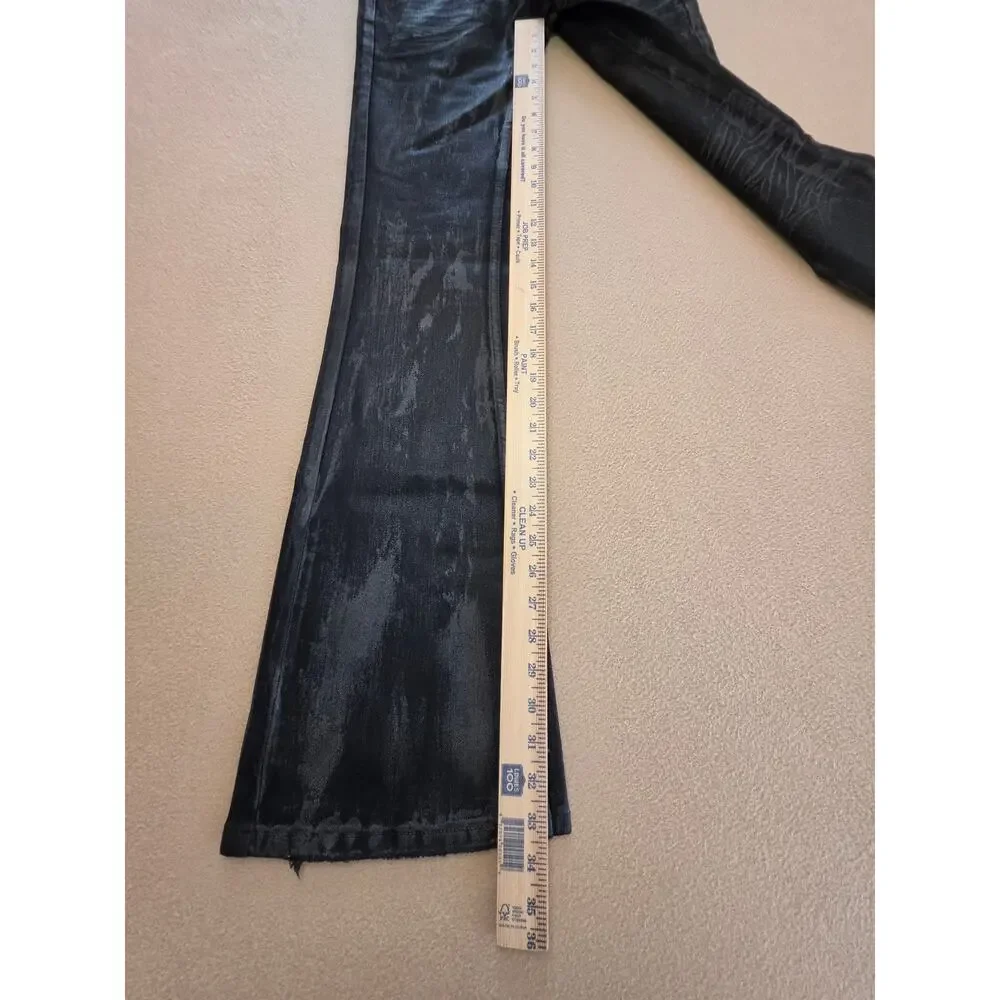 FOURFOUR Clothing Hand-Waxed Flared Stretch Denim Jeans Black Opium Style Sz 30
